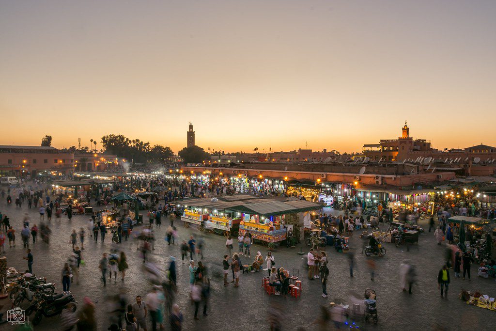 Jemaa el-Fna market square, part of the Medina in Marrakesh, a UNESCO World Heritage Site.