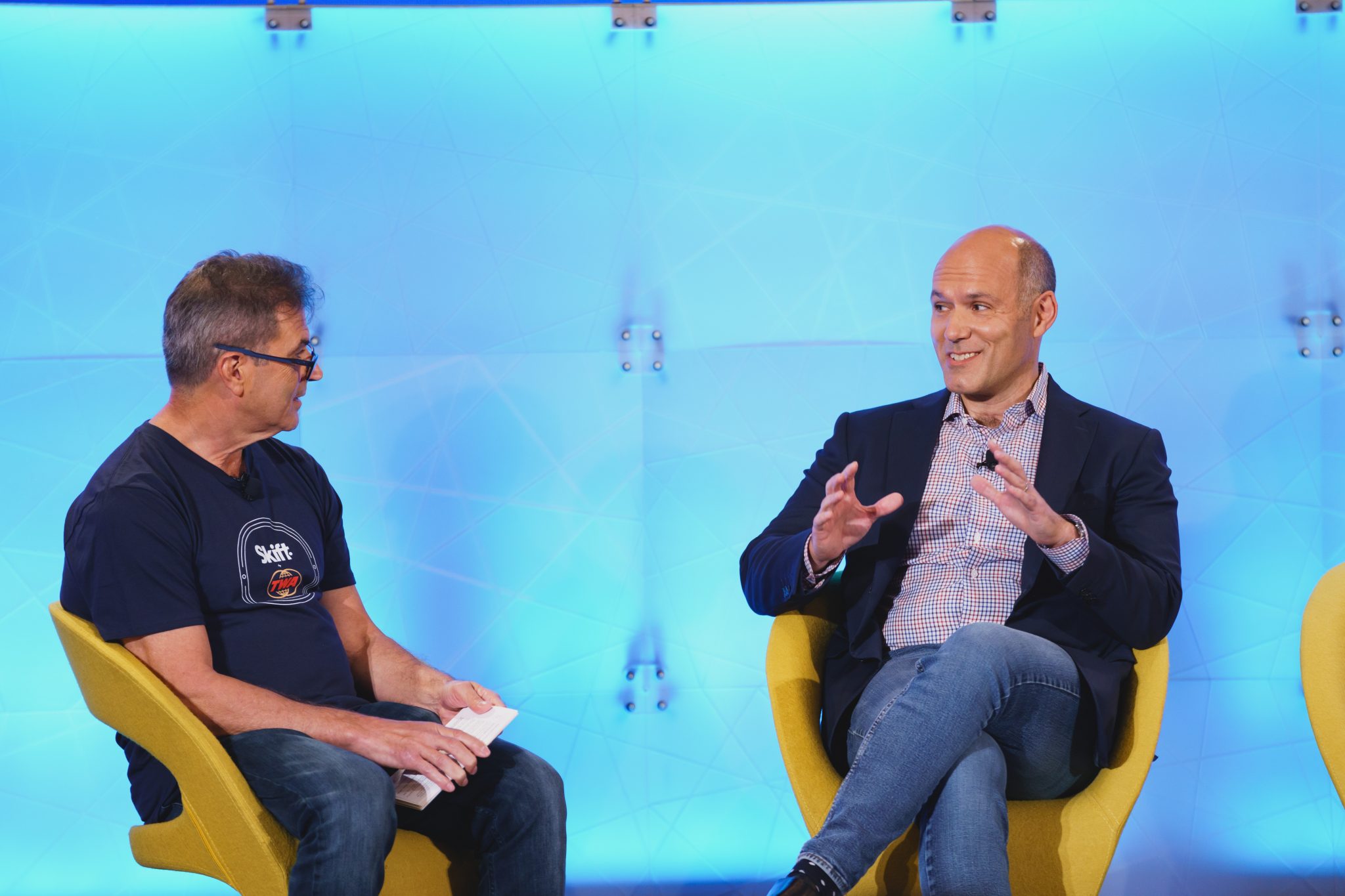 Expedia Group CEO Peter Kern in discussion with Skift Executive Editor Dennis Schaal at Skift Global Forum on Sept. 22, 2021. Source: Skift