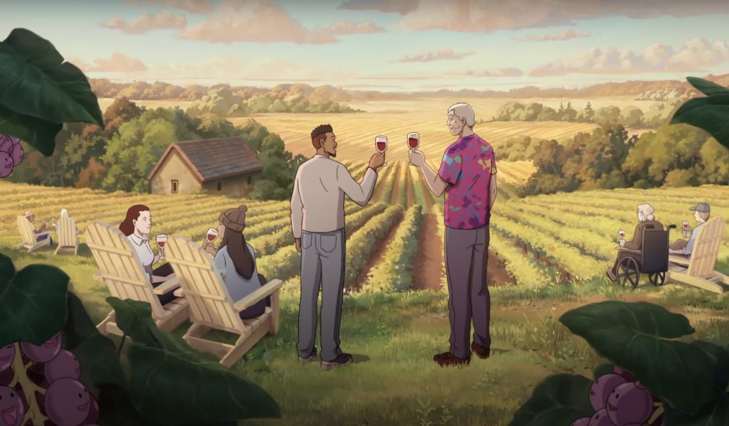 Animated vineyard scene from Travel Oregon's new Only Slightly Exaggerated ad