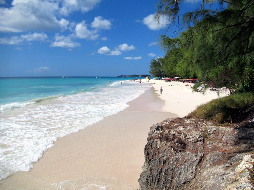 view of white sand beach and Caribbean Sea in Barbados