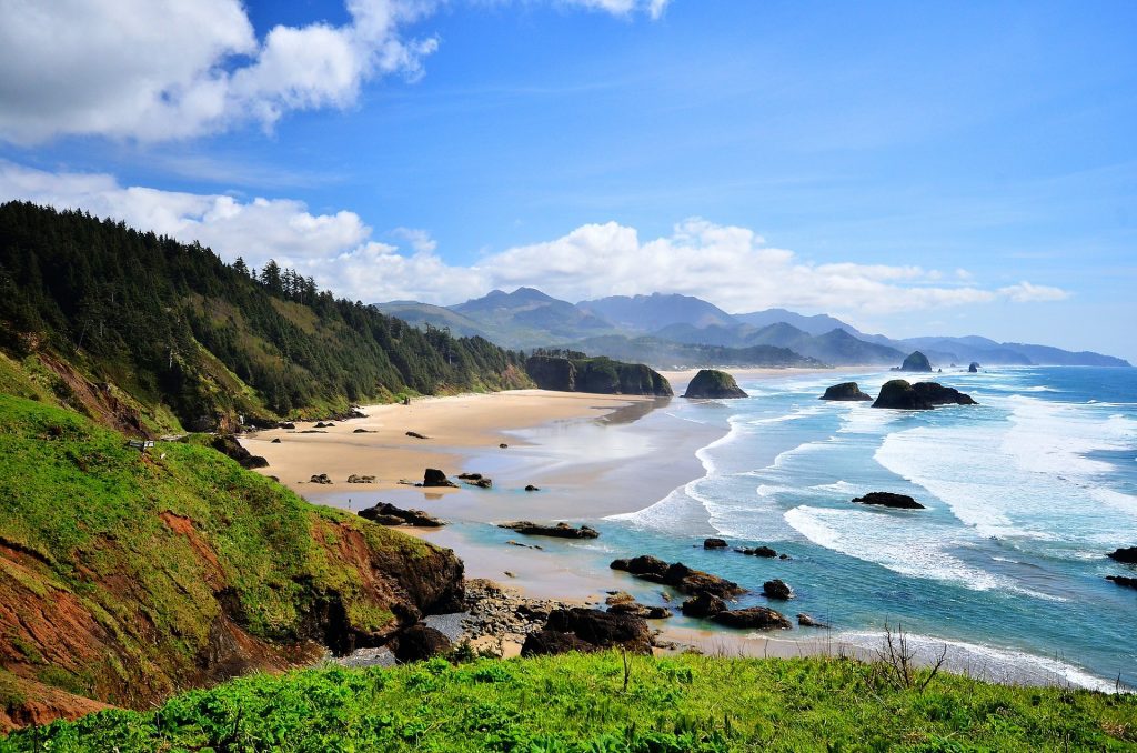 Panoramic view of Cannon Beach in Oregon