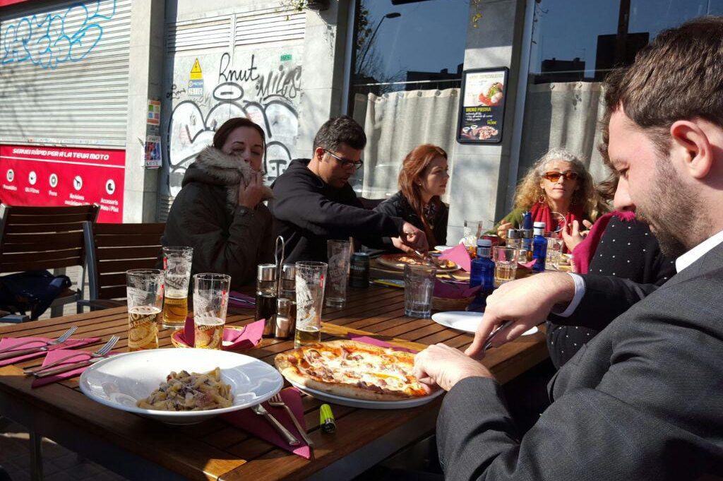 A group eating out