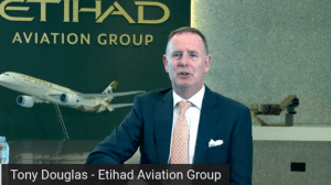Tony Douglas, CEO of Etihad Aviation Group, speaking at Skift Aviation Forum.