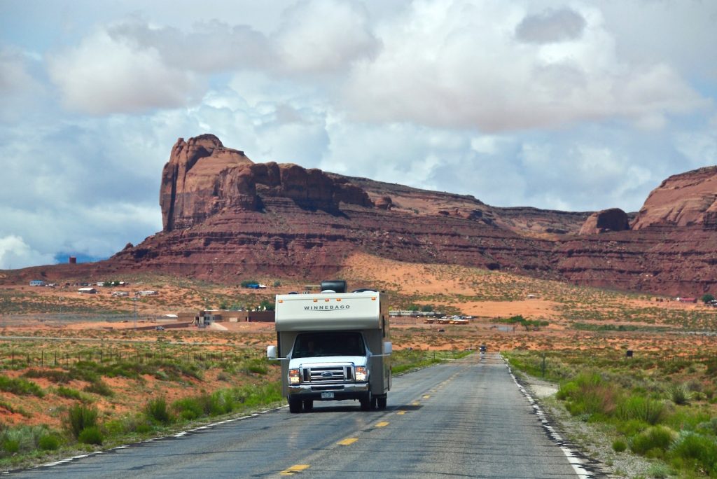 A van on the road in Utah as more Americans continue to travel by automobile