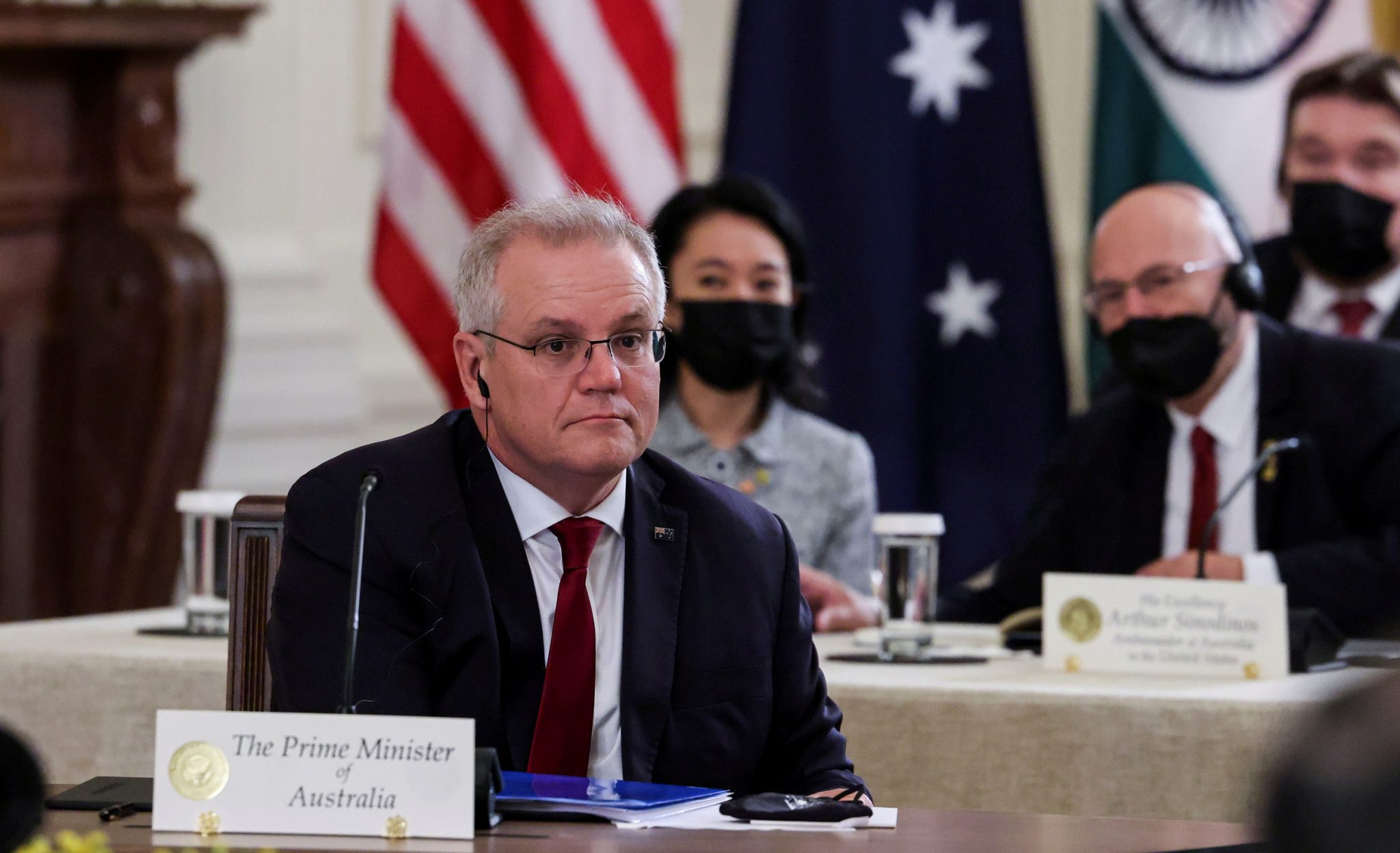 Australia's Prime Minister Scott Morrison at an event at the White House in Washington, D.C. on September 24, 2021. He has announced slight relaxation of some travel bans to Australia. 