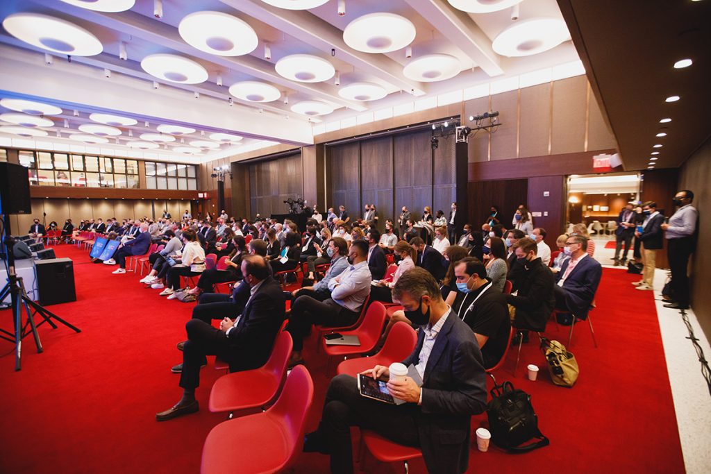 The audience at the in-person portion of Skift Global Forum in New York City in September 2021. 