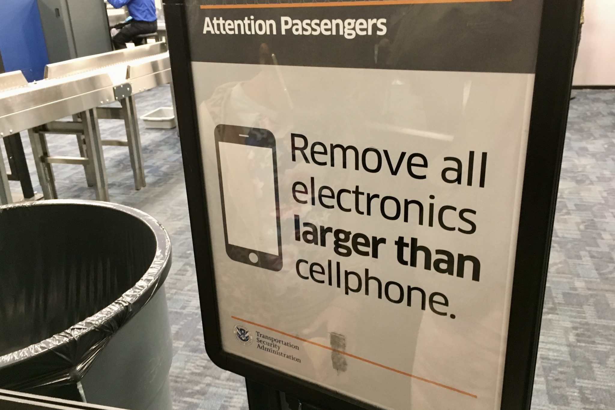 A TSA instructional sign at Newark International Airport. 