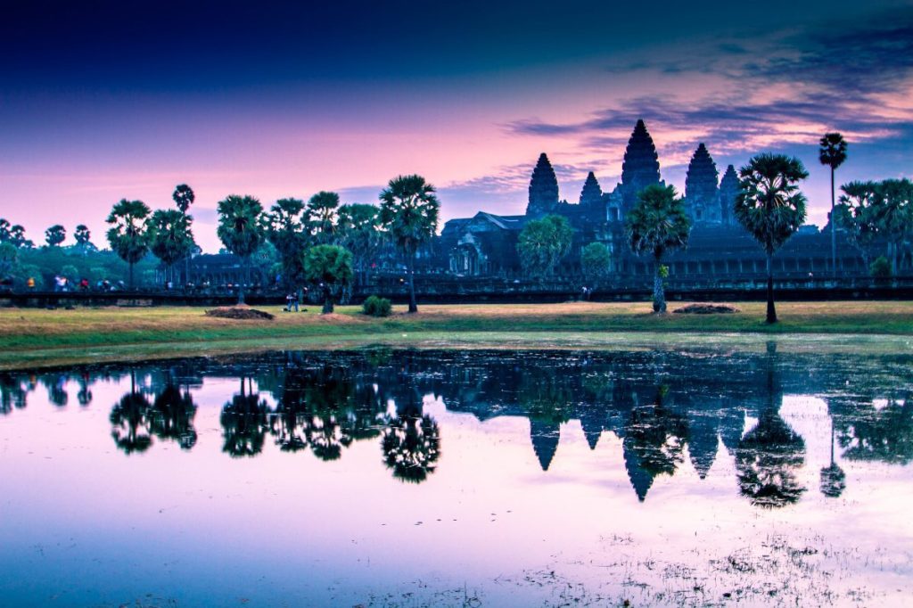 panoramic sunset view angkor wat monument in siem reap cambodia