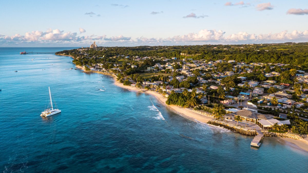 An aerial view of Barbados' coastline.