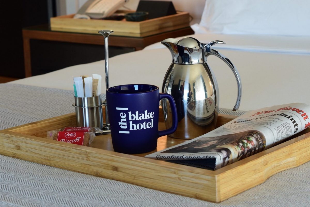 Artisanal coffee offerings lead to higher guest satisfaction scores at some hotels (pictured: a coffee service at The Blake Hotel in New Haven, Conn.).