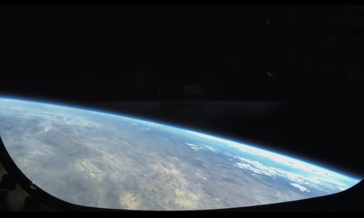 A screenshot of earth and space through a spacecraft window from the Amazon prime video 'Shatner in Space.' Source: Blue Origin