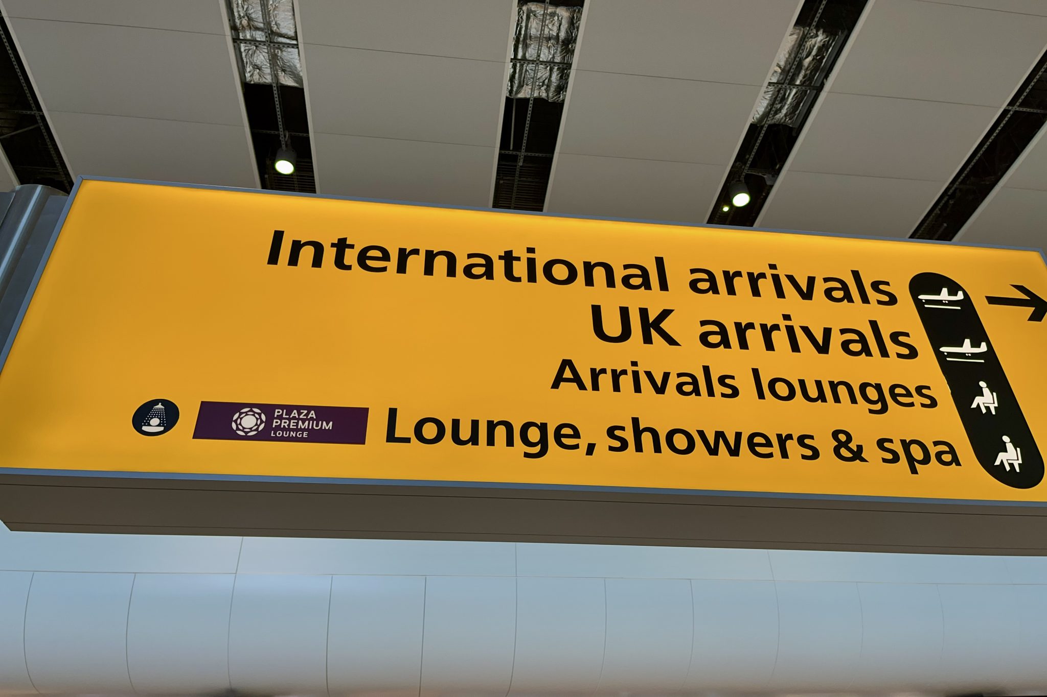 International arrivals signage at London Heathrow’s Terminal 5. 