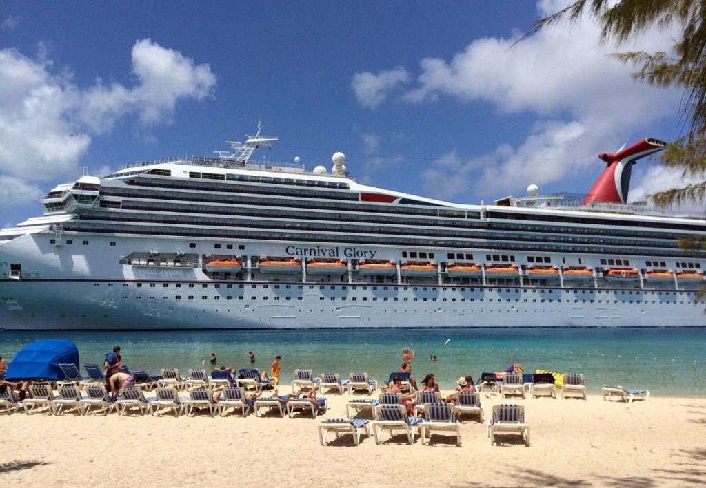 carnival glory megaship by beach in turks caicos