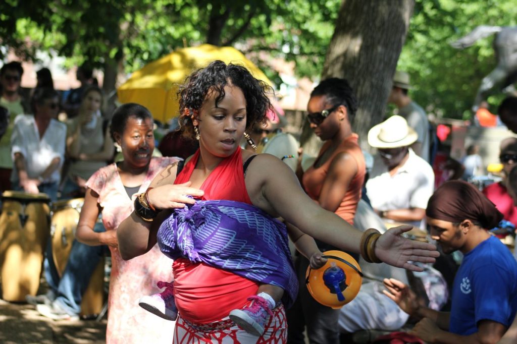 woman dancing to drums washington dc park