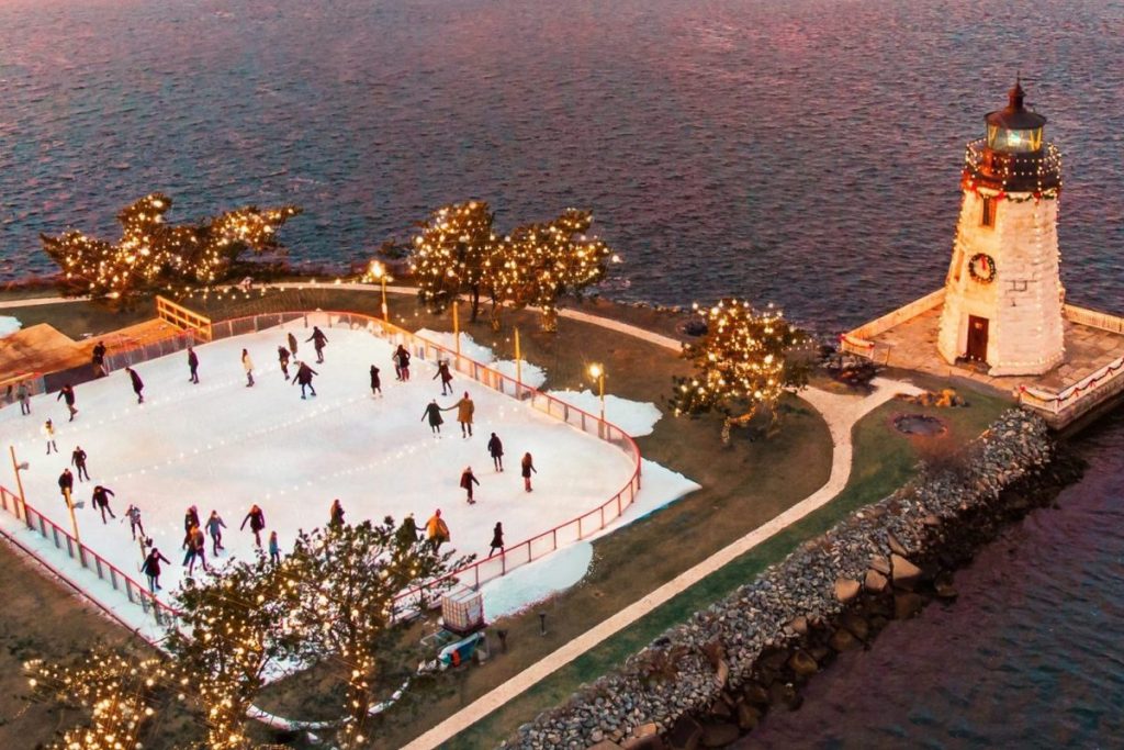 Converted pool into skating rink at Gurney's Resort in Newport, Rhode Island.