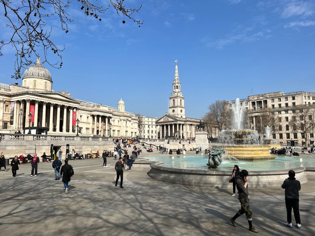 London's Trafalgar Square on a sunny day in March 2022, ahead of the return of Skift Forum Europe.