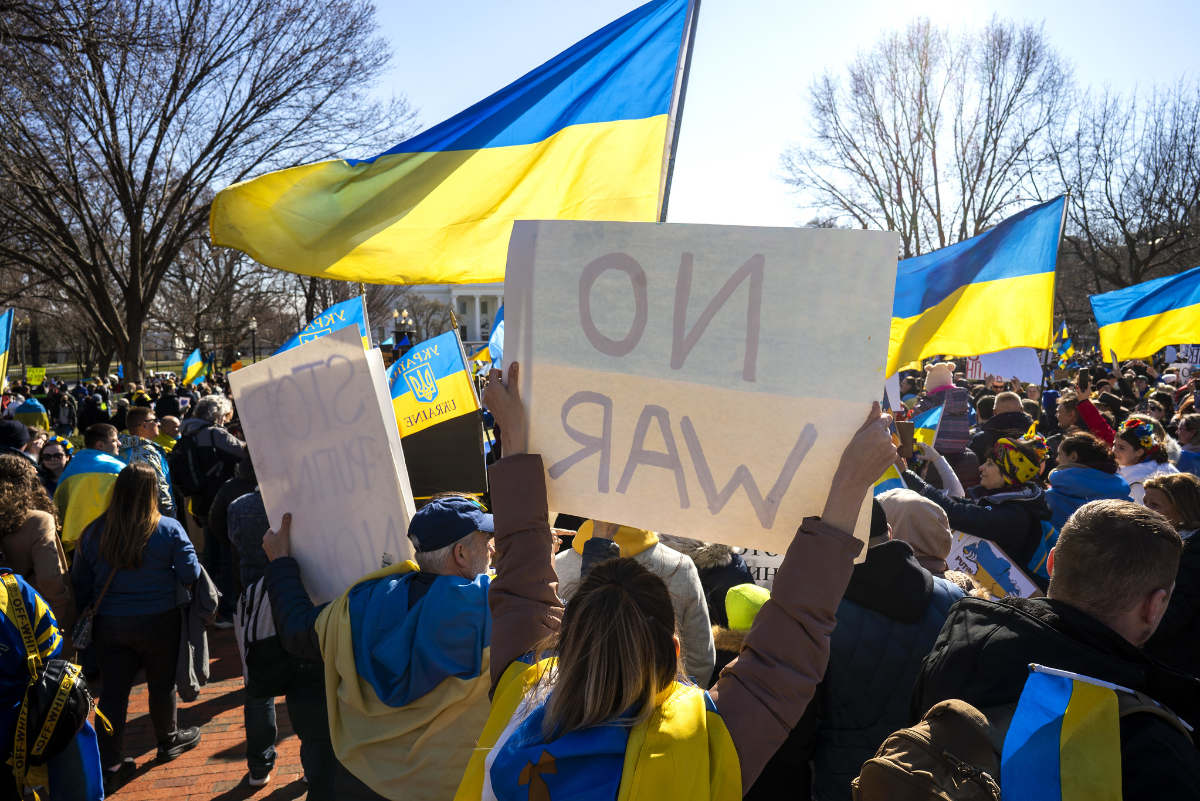 A rally for peace in Ukraine outside of the White House in Washington, D.C. 