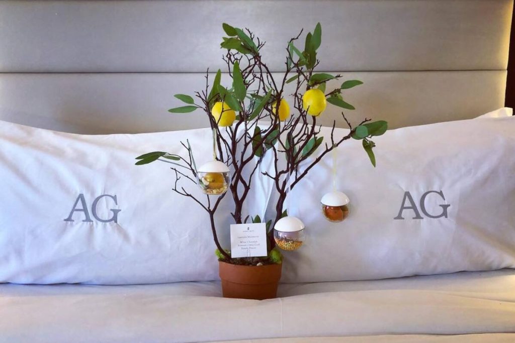 hotel monogrammed guest initials Amber Gibson (Instagram @inbedwithamber