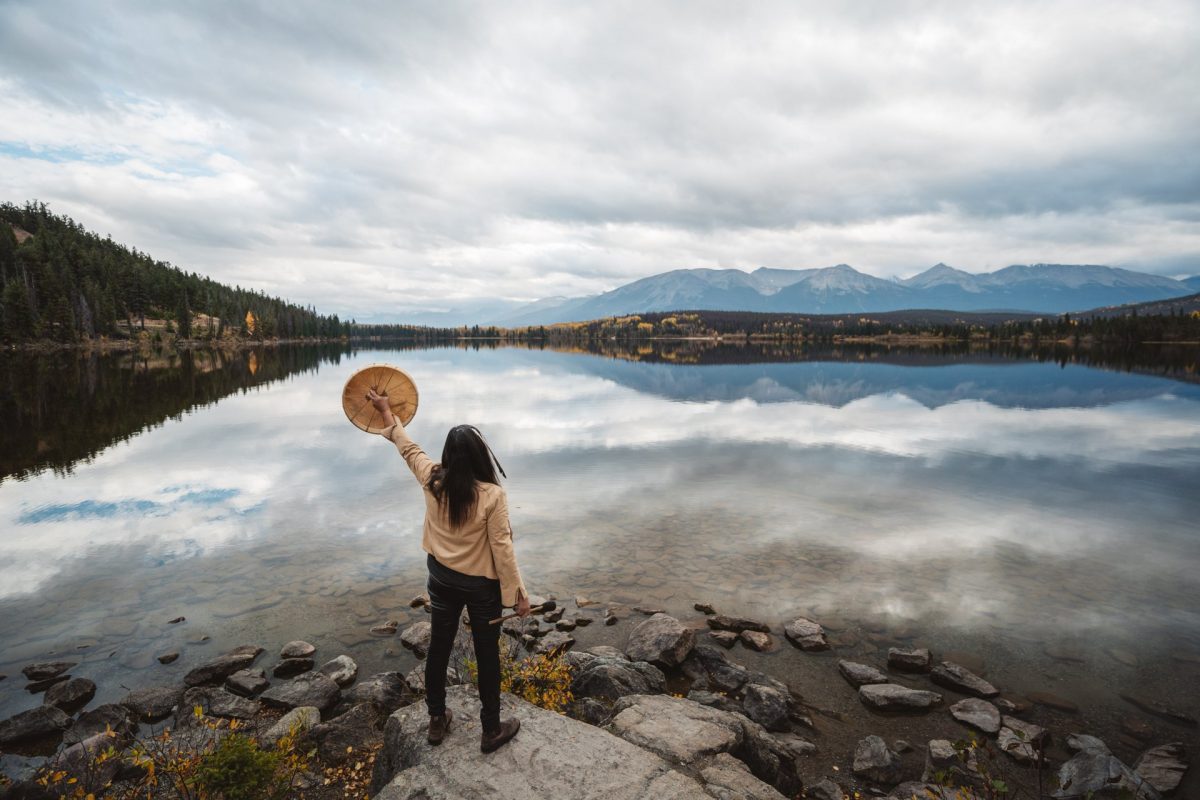 Indigenous warrior woman in Jasper Alberta