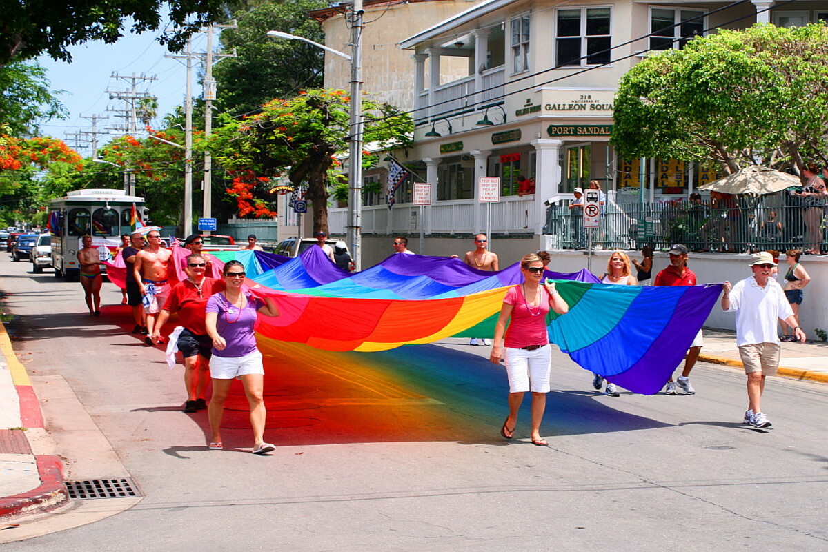 A giant rainbow flag in Key West, a popular destination for LGBT travelers