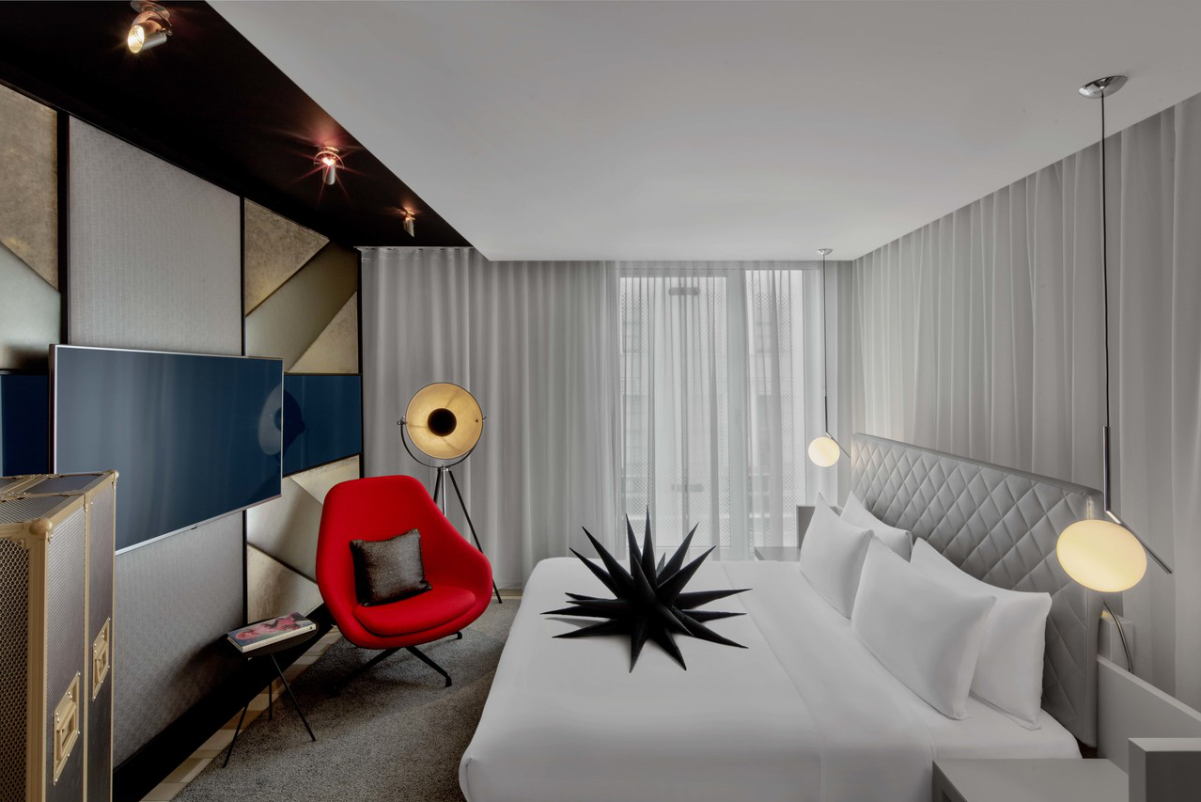 An interior view of a guestroom at the revamped W London in Leicester Square. Source: Marriott International.