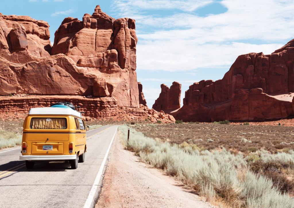 A road trip in Arches National Park Entrance Station, Moab, United States