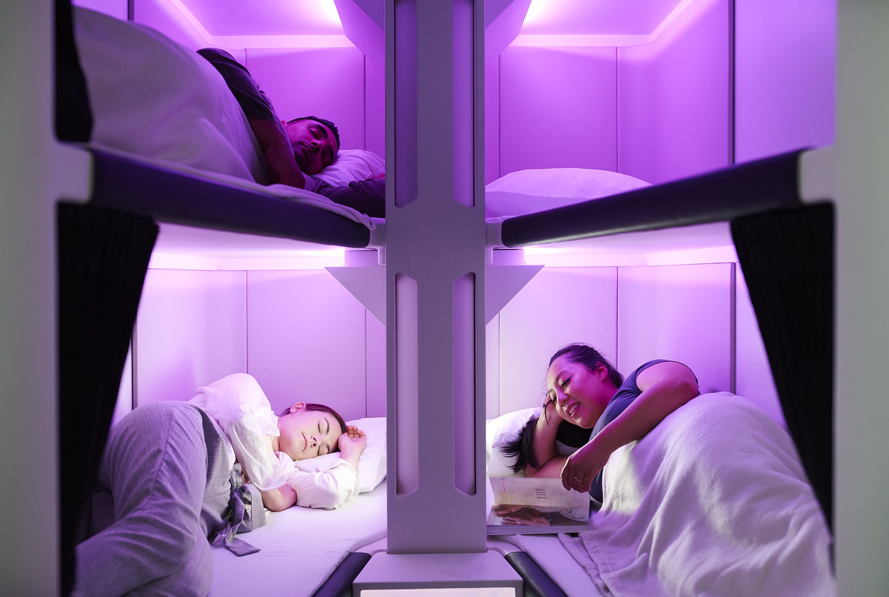 Skynest pods offer bunk bed sleeping.