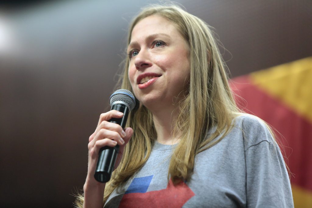 Chelsea Clinton speaking with supporters of her mother, former Secretary of State Hillary Clinton, at a campaign rally at the Memorial Union at Arizona State University in Tempe, Arizona on October 19, 2016. Chelsea Clinton is an Expedia Group board member.