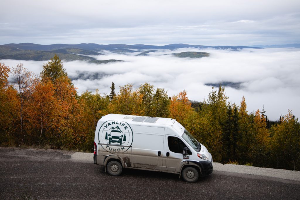 Camper van for rent from Outdoorsy as shown near Dawson City, Canada. Source: Outdoorsy.