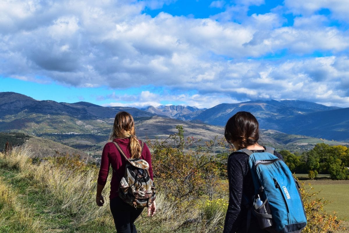 Two travelers hiking together