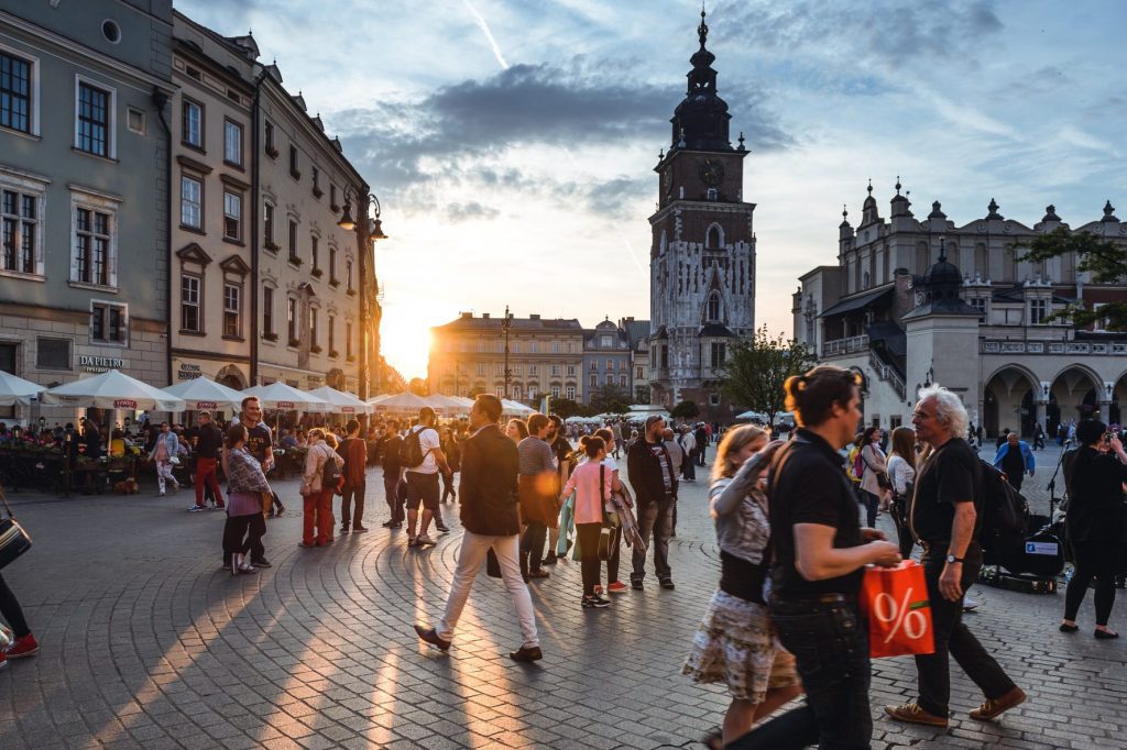 People walking in Krakow, Poland