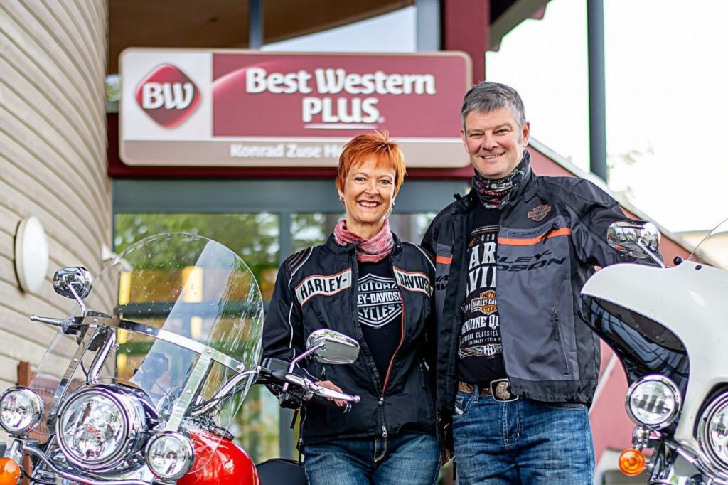 Best Western guests on a Harley