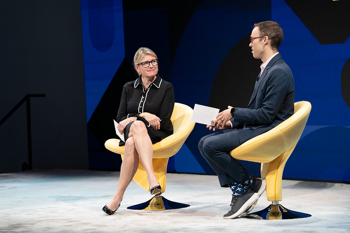Joanna Geraghty, JetBlue’s president and chief operating officer, speaking to Skift Airline Weekly editor Edward Russell at Skift Global Forum in New York on Sept. 19.