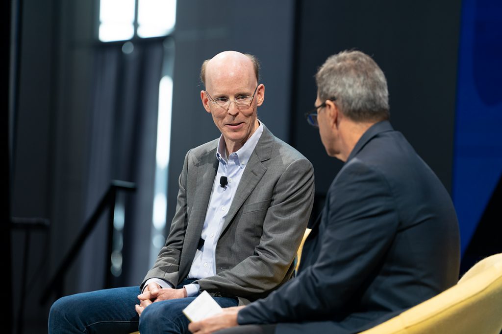 Richard Holden, vice president, product management, Google, speaking with Dennis Schaal, Skift's executive editor and  founding editor, at Skift Global Forum in New York on Sept. 20.