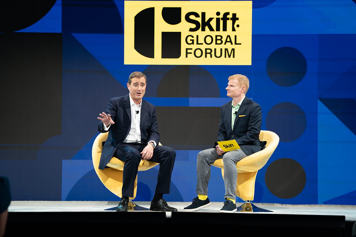 IHG CEO Keith Barr on stage with Senior Hospitality Editor Sean O'Neill at Skift Global Forum September 20, 2022 in New York City