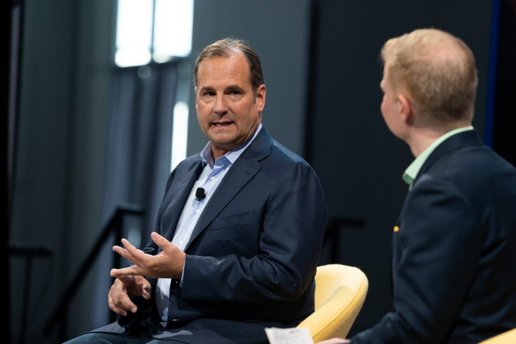 Marriott CEO Tony Capuano (left) in talks with Skift Senior Hospitality Editor Sean O'Neill at Skift Global Forum on Tuesday, Sept. 20, in New York City.