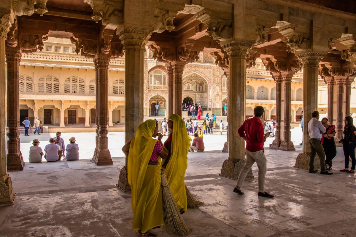 Tourists at a temple in Jaipur.