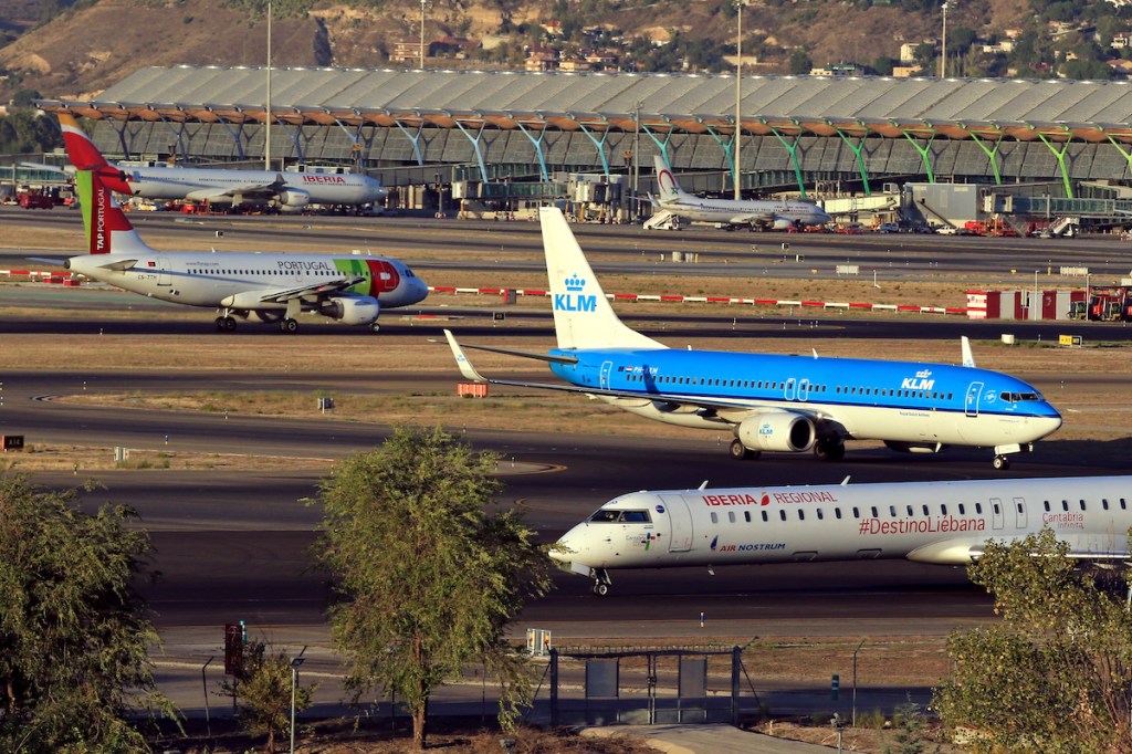 KLM and TAP Air Portugal planes in Madrid