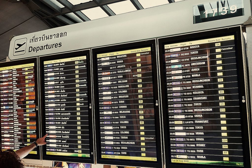 The departure board at Bangkok Suvarnabhumi airport