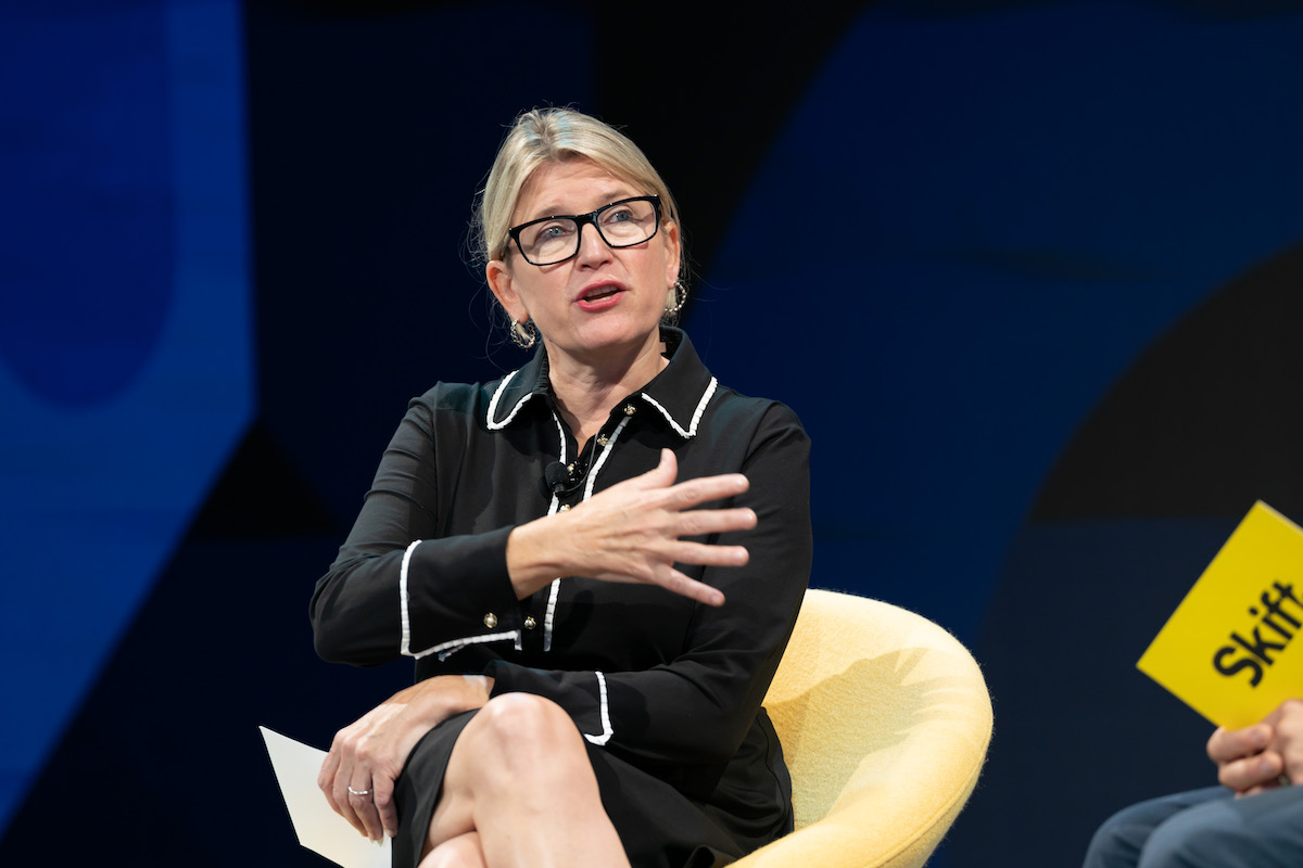 Current JetBlue CEO Joanna Geraghty speaking at the Skift Global Forum in September 2022. 