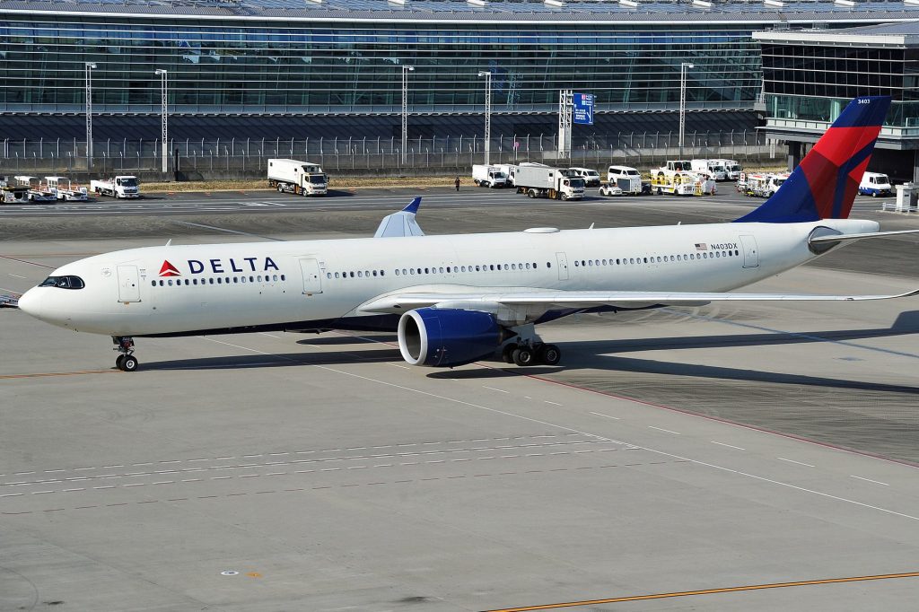 A Delta Air Lines plane on a runway