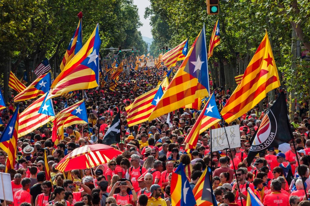 The National Day of Catalonia celebration on the streets of Barcelona.