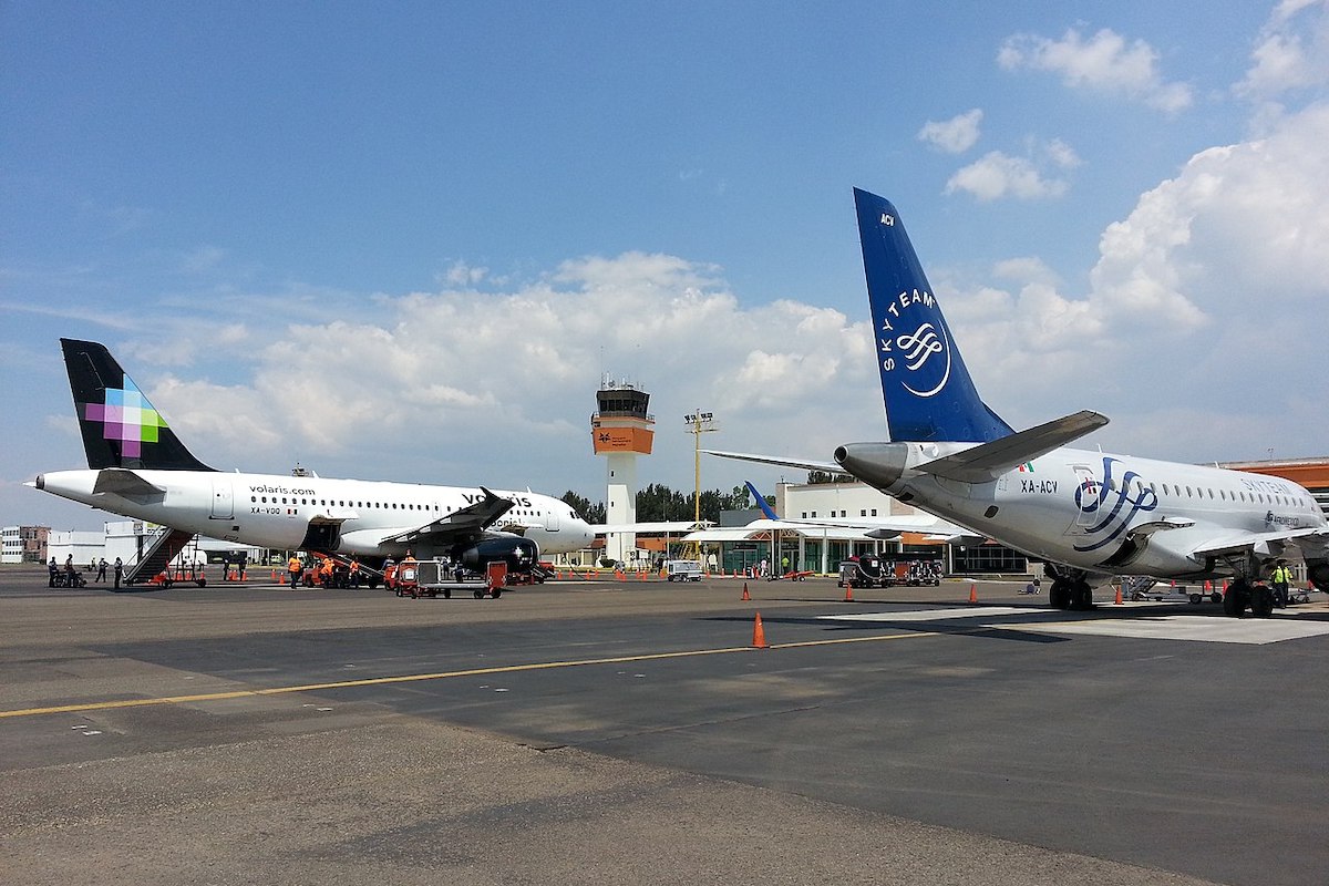 Volaris and Aeromexico aircraft at Mexico's Morelia airport.