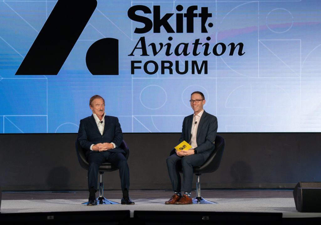 Steven Udvar-Hazy, executive chairman and co-founder of Air Lease Corp. and Airline Weekly Editor Edward Russell at Skift Aviation Forum in Dallas. 