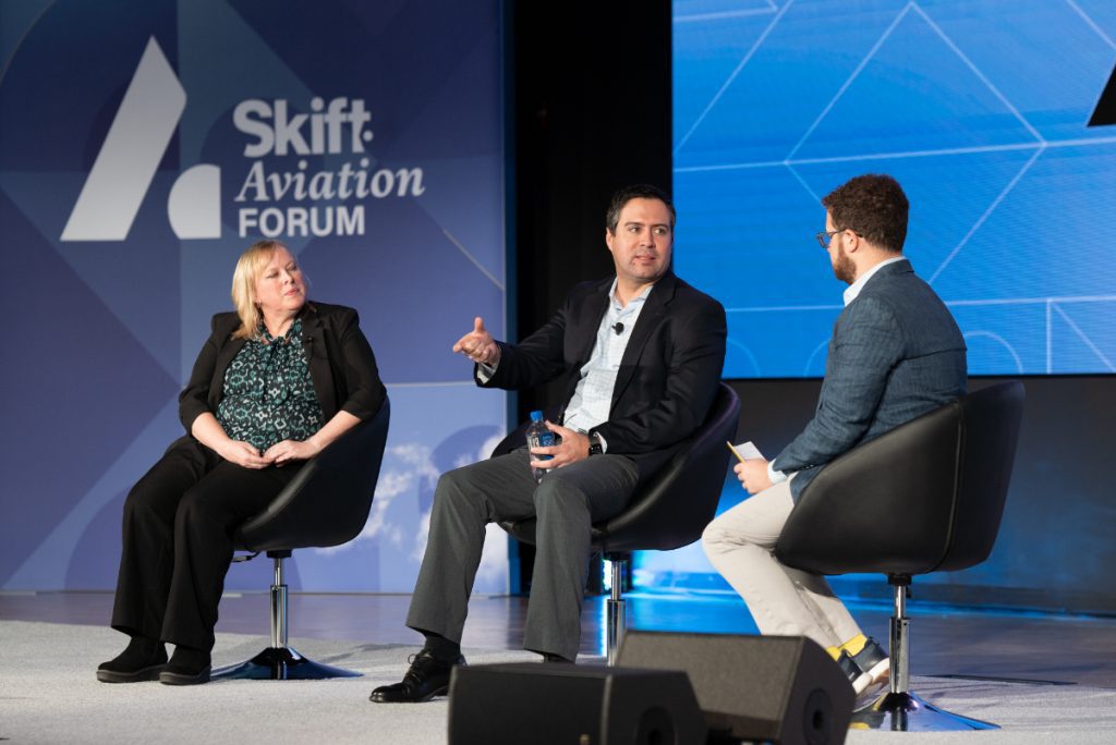 At Skift Aviation Forum 2022 in Dallas-Fort Worth, Julie Kyse, vice president, global air partnerships, Expedia Group, and  Andres Barry, president, JetBlue Travel Products, a collection of ventures, spoke about distribution. Source: Skift.