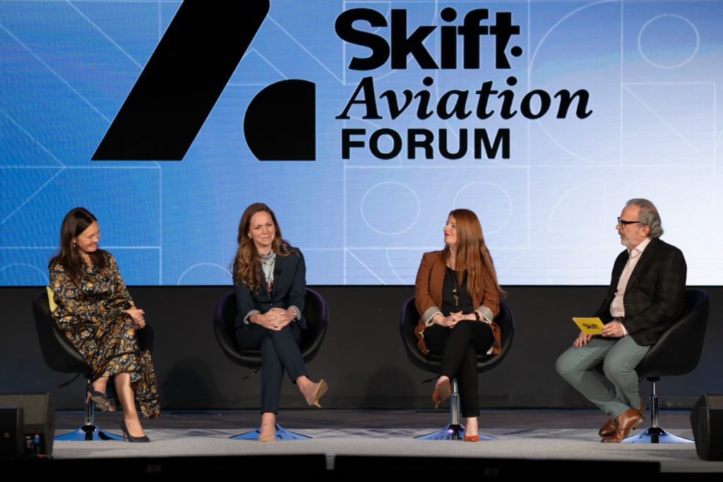 Addressing airlines' carbon impact, leaders from Delta, Air France-KLM, and McKinsey highlighted some fixes at Skift Aviation Forum 2022 in Dallas-Fort Worth. Source: Skift.