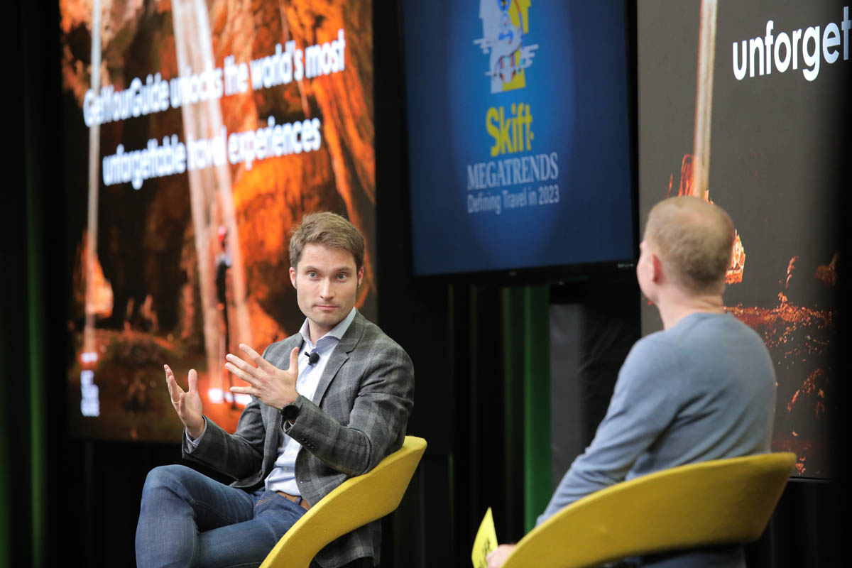 GetYourGuide CEO and co-founder Johannes Reck and Skift’s Sean O’Neill during the 2023 Skift Megatrends event in New York City. 