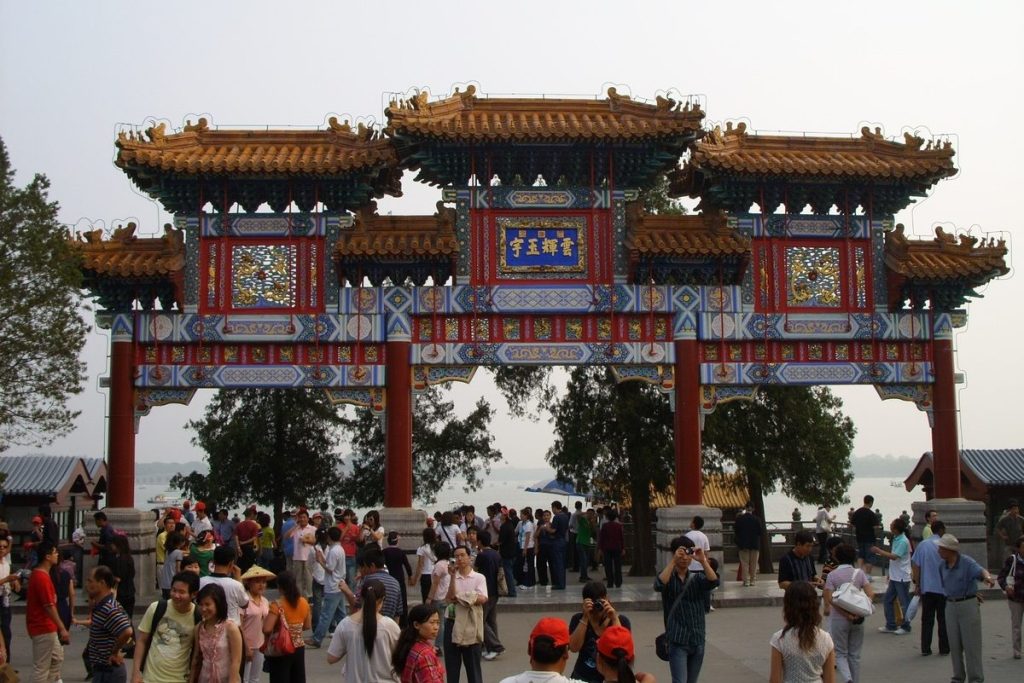 Visitors at a temple in China