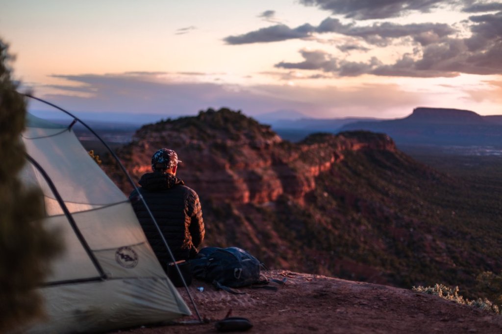 Camper watching the sunset