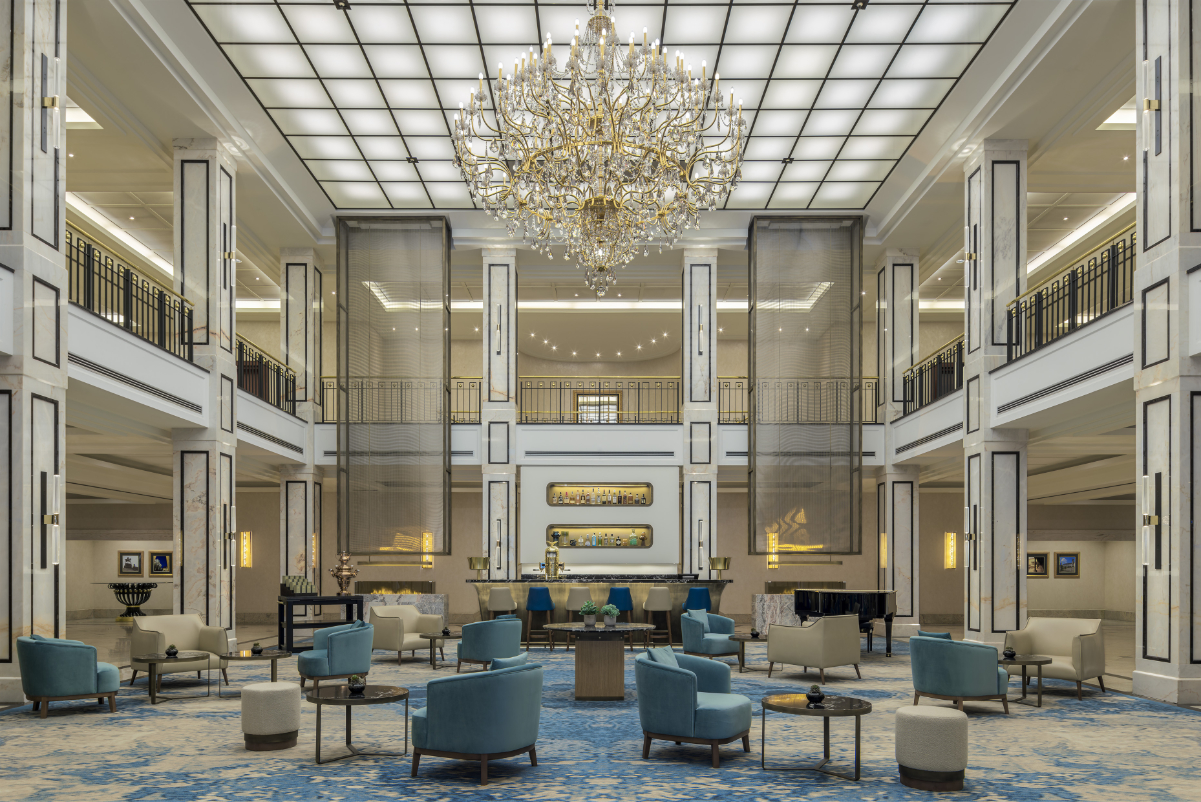 The lobby of the JW Marriott Hotel Berlin, which opened in January 2023. Source: Marriott International.